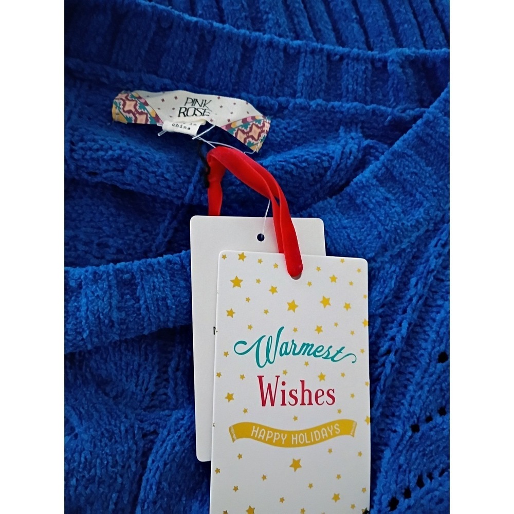 Pink Rose NWT Vibrant Stylish Cropped Knit Sweater Blue Cable Texture M - Picture 7 of 9